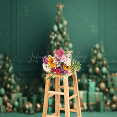 Lofaris Green Wall Gift Trees Bells Snowy Christmas Backdrop