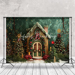 Lofaris Green Wall Trees Wooden House Christmas Backdrop