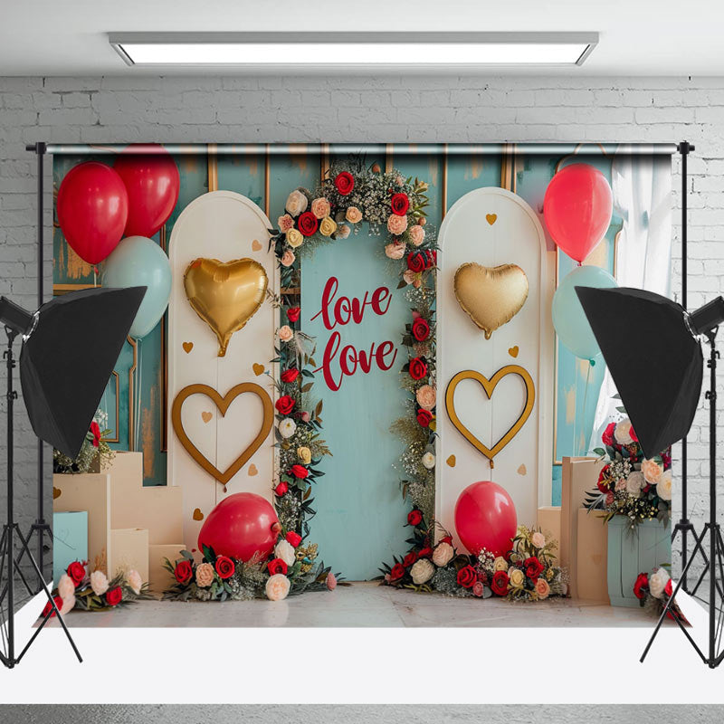 Lofaris Green Wall White Arch Balloons Rose Wedding Backdrop