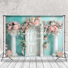 Lofaris Green Wall White Arch Door Floral Wedding Backdrop