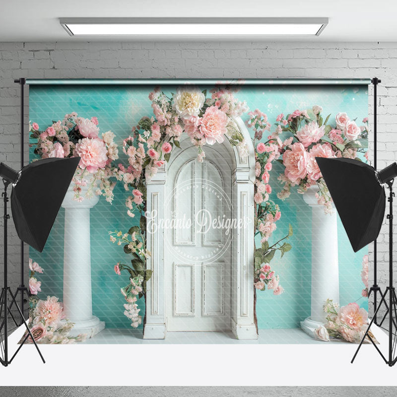 Lofaris Green Wall White Arch Door Floral Wedding Backdrop