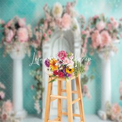 Lofaris Green Wall White Arch Door Floral Wedding Backdrop