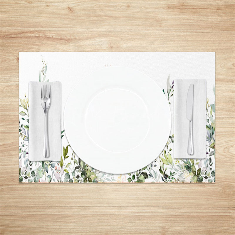 Lofaris Green Watercolor Leaves Faded Set Of 4 Placemats