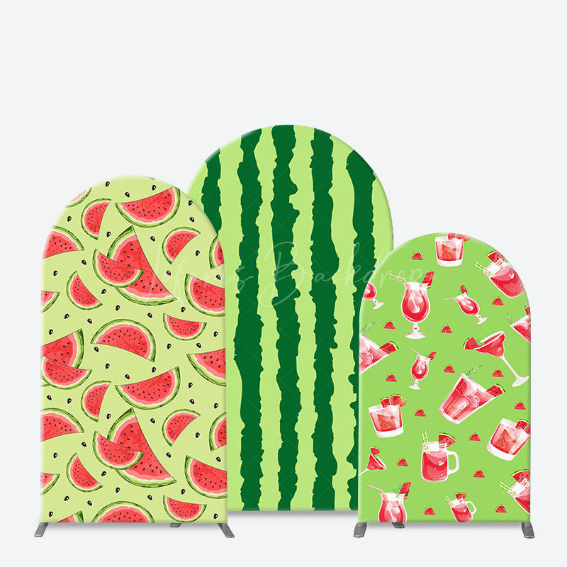 Lofaris Green Watermelon Juice Patterns Arch Backdrop Kit