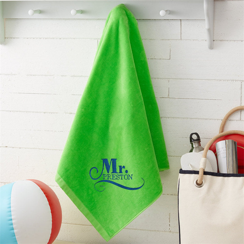 Lofaris Green Wedding Bridal Couple Embroidered Beach Towel