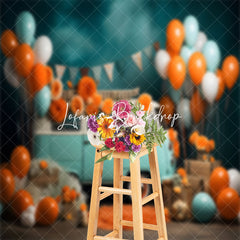 Lofaris Green White Car Balloons Floral Cake Smash Backdrop