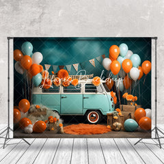 Lofaris Green White Car Balloons Floral Cake Smash Backdrop