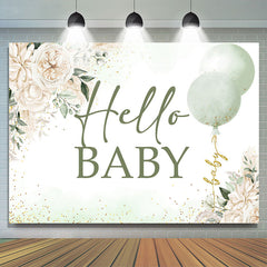 Lofaris Green White Floral Balloon Hello Baby Shower Backdrop