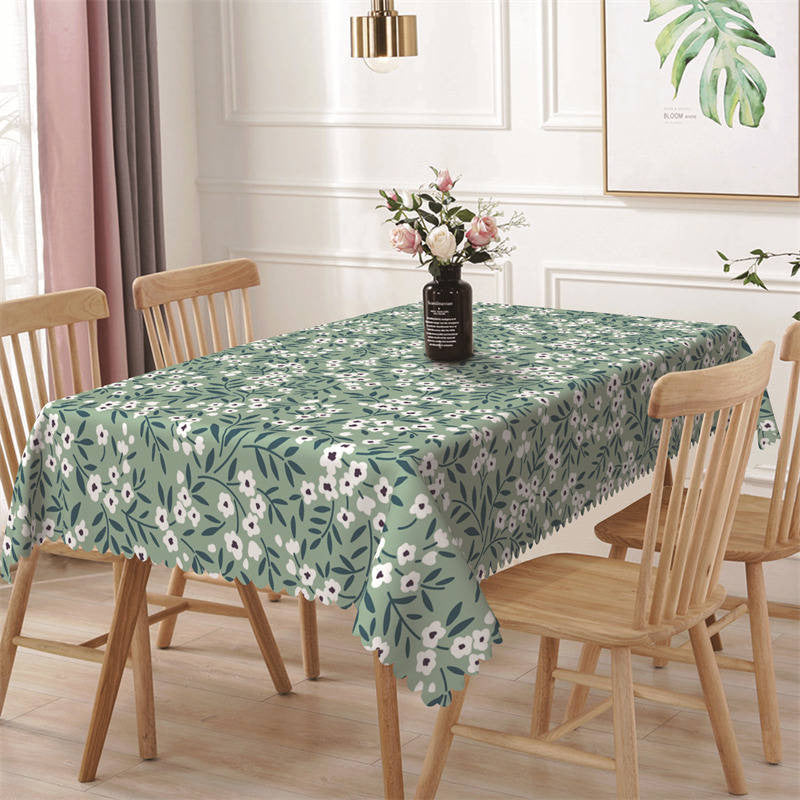 Lofaris Green White Floral Print Spring Rectangle Tablecloth