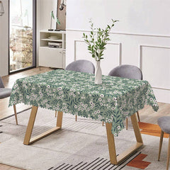 Lofaris Green White Floral Print Spring Rectangle Tablecloth