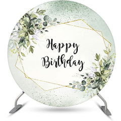 Lofaris Green White Glitter Leaves Round Birthday Backdrop