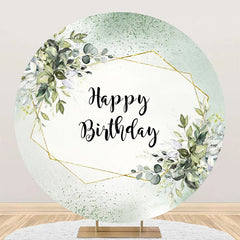 Lofaris Green White Glitter Leaves Round Birthday Backdrop