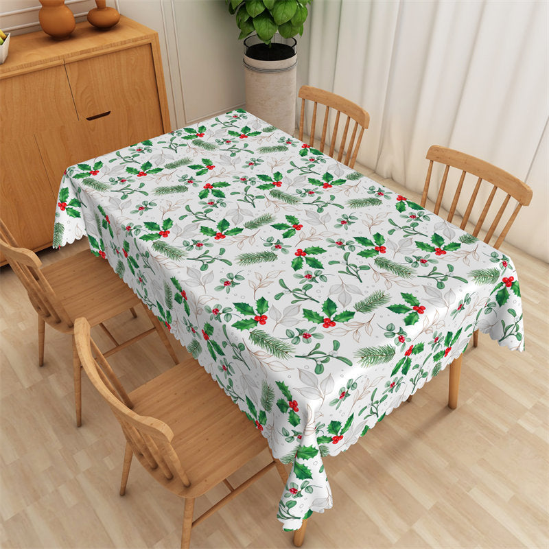 Lofaris Green White Leaves Repeat Washable Polyester Tablecloth