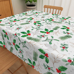 Lofaris Green White Leaves Repeat Washable Polyester Tablecloth