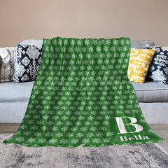 Lofaris Green White Snow Winter Christmas Custom Name Blanket