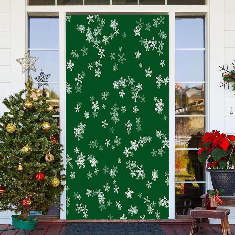 Lofaris Green White Snowflakes Simple Christmas Door Cover