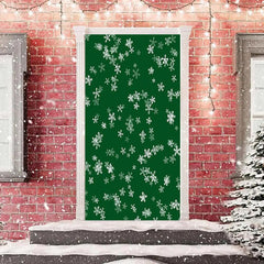 Lofaris Green White Snowflakes Simple Christmas Door Cover