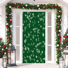 Lofaris Green White Snowflakes Simple Christmas Door Cover