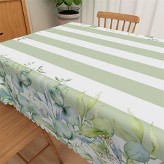 Lofaris Green White Stripes Leaves Rectangle Tablecloth