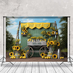 Lofaris Green Wooden Board Sunflower Lemon Photo Backdrop