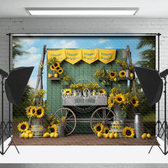 Lofaris Green Wooden Board Sunflower Lemon Photo Backdrop