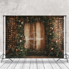 Lofaris Green Wreath Book Light Strings Wood Wall Backdrop