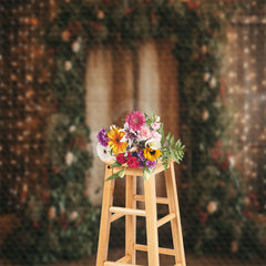 Lofaris Green Wreath Book Light Strings Wood Wall Backdrop