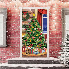 Lofaris Green Xmas Tree Bowknot Gift Christmas Door Cover