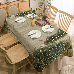 Lofaris Green Xmas Tree Wood Door Brick Christmas Tablecloth