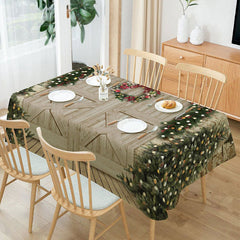 Lofaris Green Xmas Tree Wood Door Brick Christmas Tablecloth