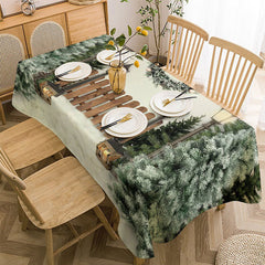 Lofaris Green Xmas Tree Wooden Fence Christmas Tablecloth