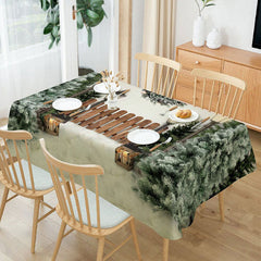 Lofaris Green Xmas Tree Wooden Fence Christmas Tablecloth