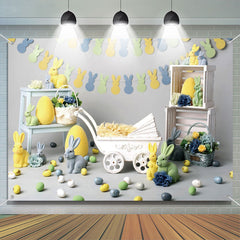 Lofaris Green Yellow Bunny Eggs Trolley Easter Backdrop