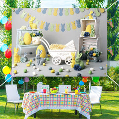 Lofaris Green Yellow Bunny Eggs Trolley Easter Backdrop