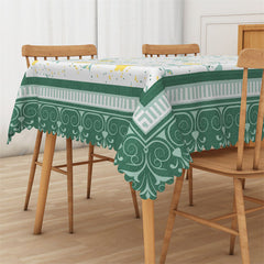 Lofaris Green Yellow Floral Pattern Rectangle Tablecloth