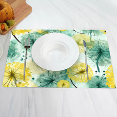 Lofaris Green Yellow Ink Leaves Vintage Set Of 4 Placemats