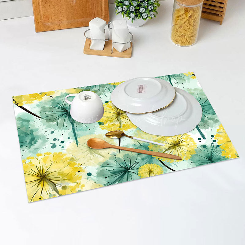 Lofaris Green Yellow Ink Leaves Vintage Set Of 4 Placemats