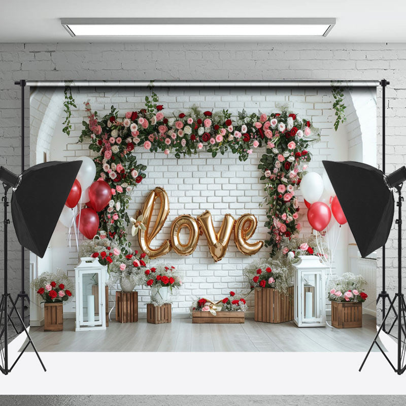 Lofaris Greenery Brick Wall Balloon Love Wedding Backdrop