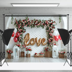 Lofaris Greenery Brick Wall Balloon Love Wedding Backdrop