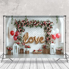 Lofaris Greenery Brick Wall Balloon Love Wedding Backdrop