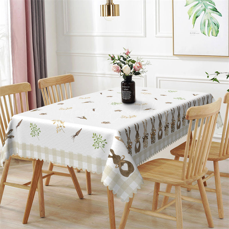 Lofaris Greenery Bunny White Easter Rectangle Tablecloth