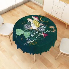 Lofaris Greenery Butterfly Agaric Painting Round Tablecloth