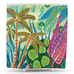 Lofaris Greenery Coconut Palm Leaves Summer Shower Curtain