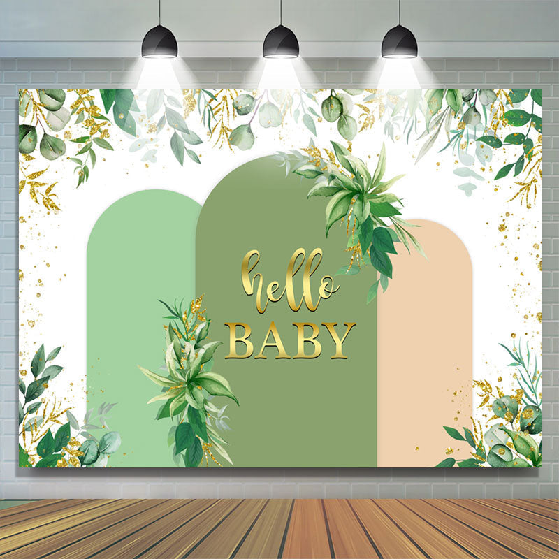 Lofaris Greenery Glitter Hello Backdrop For Baby Shower