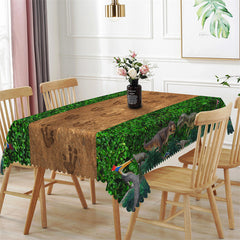 Lofaris Greenery Plant Dinosaur Footprint Brown Tablecloth