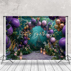 Lofaris Greenery Purple Arch Balloons Cake Smash Backdrop