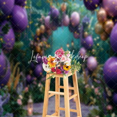 Lofaris Greenery Purple Arch Balloons Cake Smash Backdrop