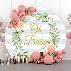 Lofaris GreenWhite Floral Round Baby Shower Backdrop Cover