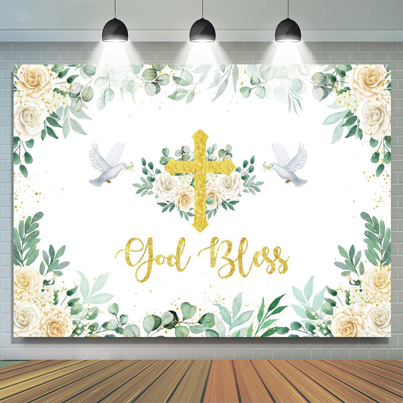 Lofaris Greeny Pigeon God Bless Baptism Party Backdrop