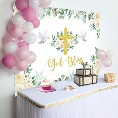 Lofaris Greeny Pigeon God Bless Baptism Party Backdrop